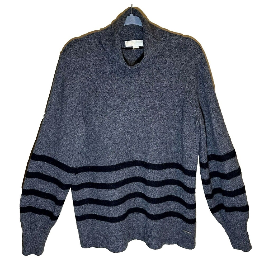 Women's Michael Kors Gray Black Turtleneck Tunic Sweater Wool Blend Size L